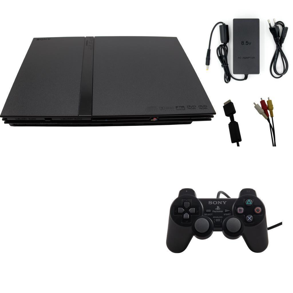 Sony PlayStation 2 PS2 Konsole Slim SCPH-75004 Schwarz - alle Kabel - guter Zustand
