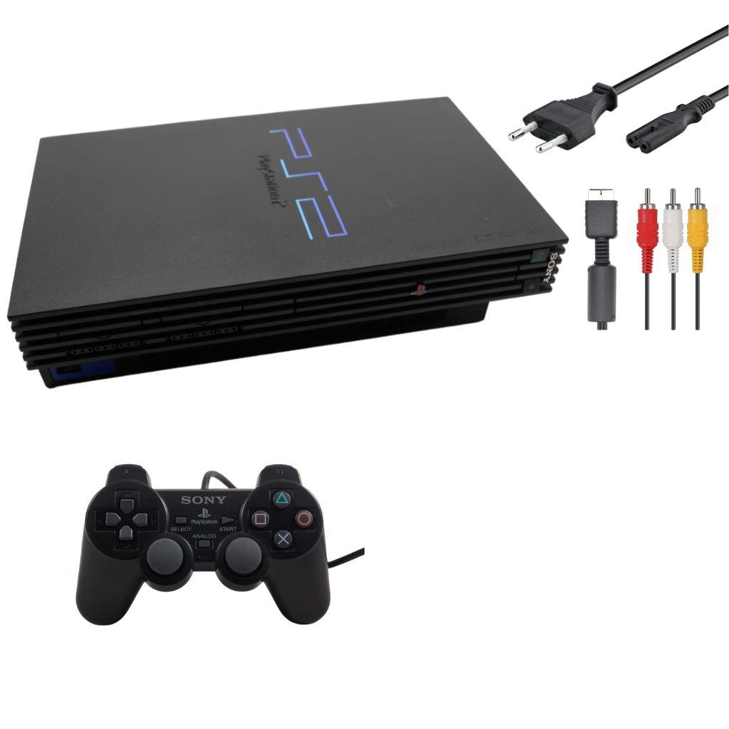 Sony PlayStation 2 PS2 Konsole Fat Schwarz - alle Kabel
