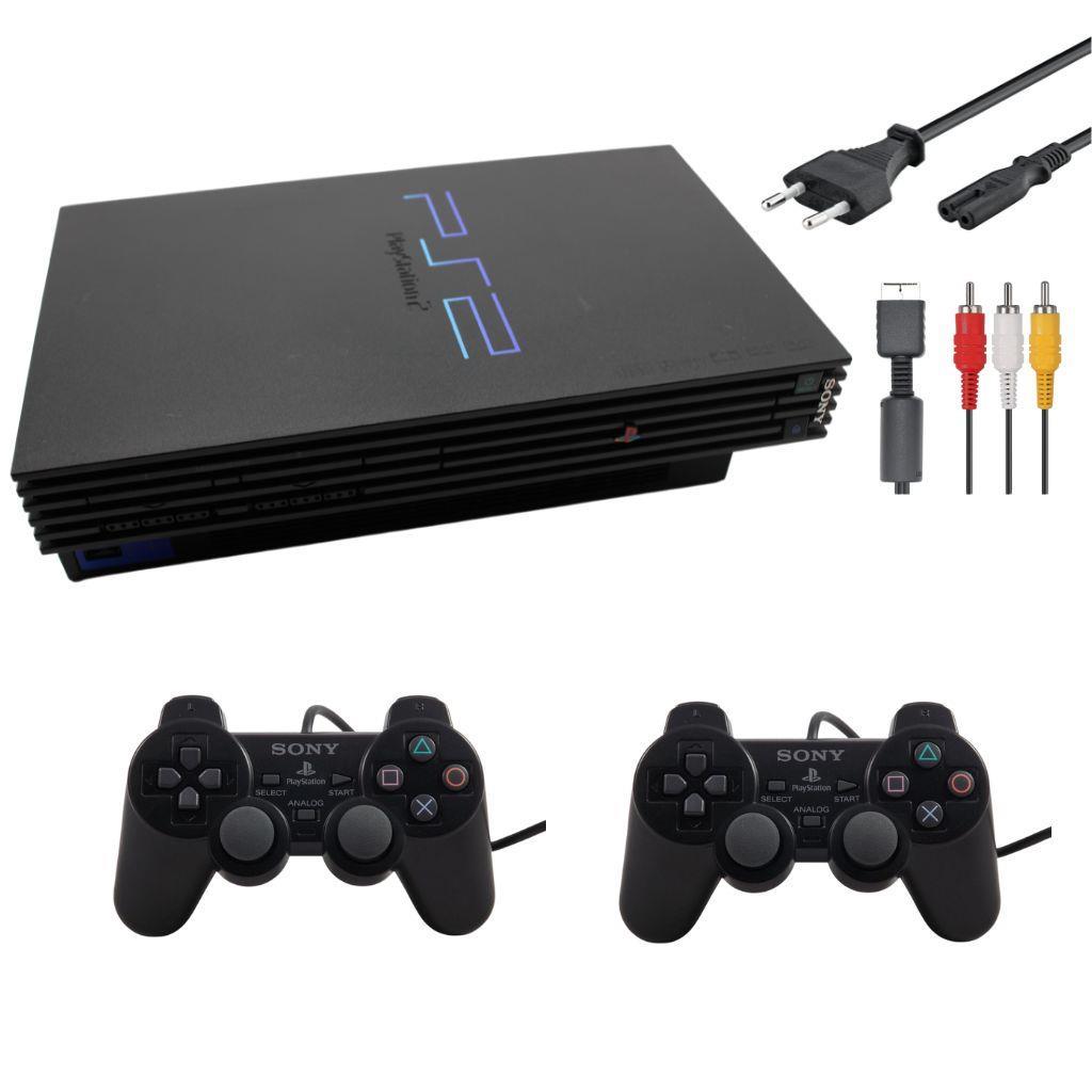 Sony PlayStation 2 PS2 Konsole Fat Schwarz - alle Kabel