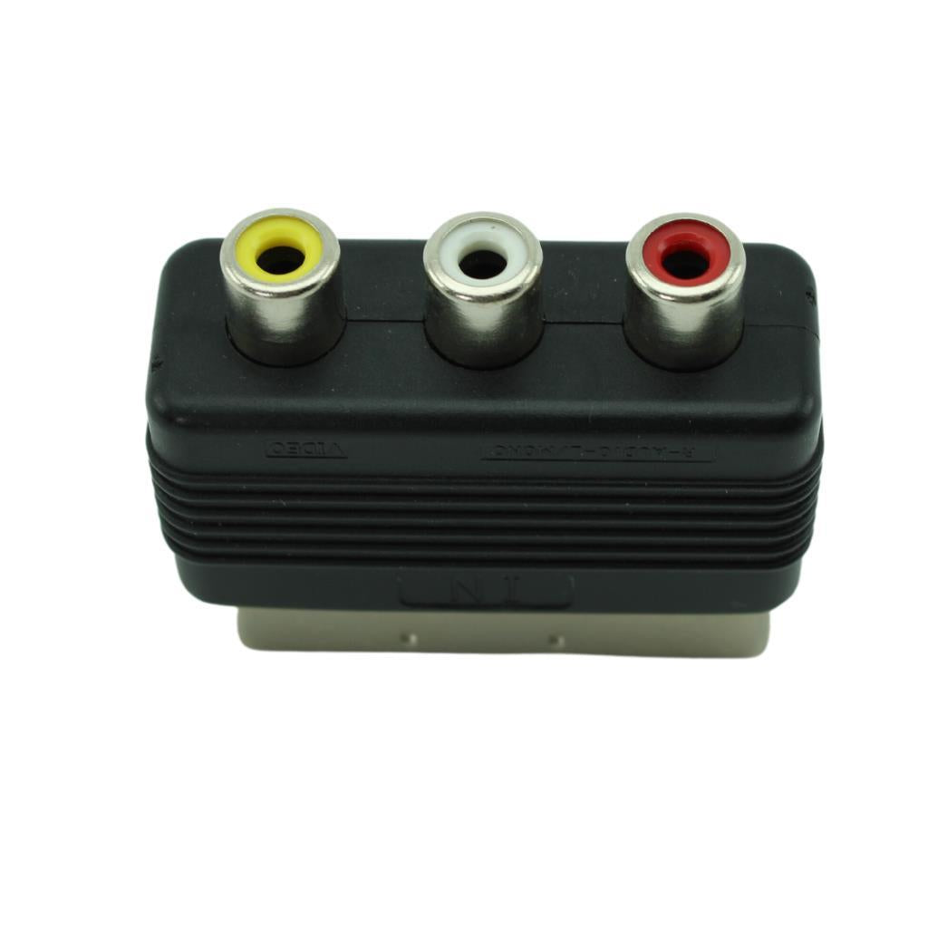 TV Scart Adapter AV 3x Cinch Chinch Buchse IN > Scart Stecker Out Output Ausgang