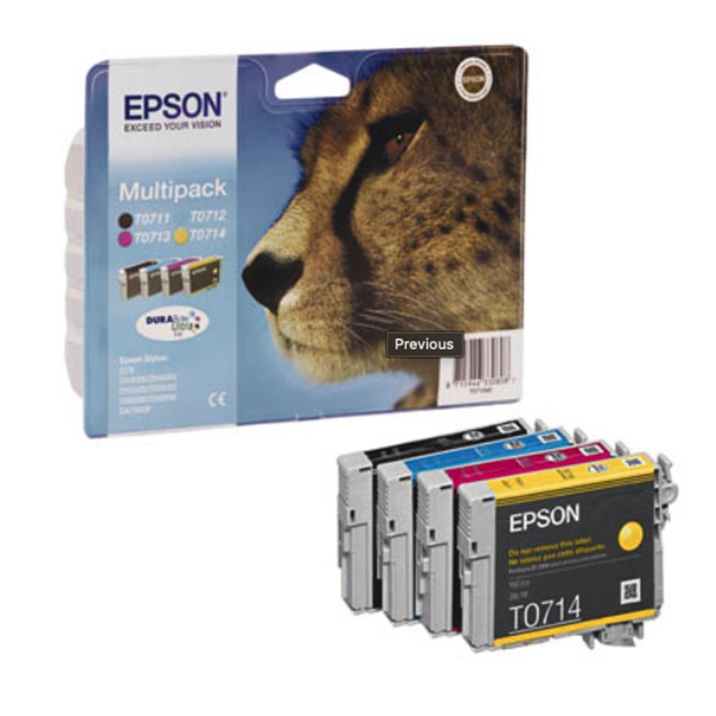 Epson Druckerpatrone T0715 Multipack, schwarz, cyan, magenta, gelb 4 Stück