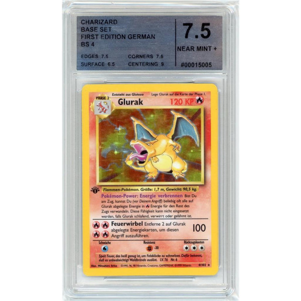 Pokémon - Glurak - Charizard - BS 4 - 1. Auflage - Cardmarket Grading 7.5