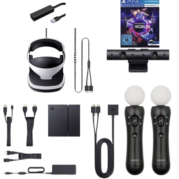 PS4 / PS5 PlayStation 4 / 5 - VR Brille Virtual Reality V1 + Camera + Move Twin Pack + VR Worlds