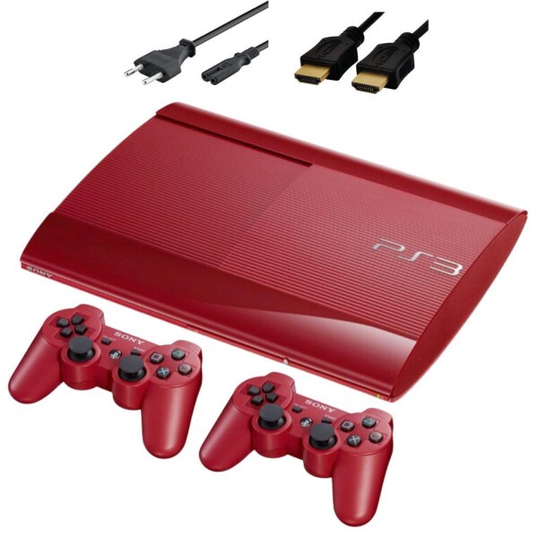 Sony PlayStation 3 Super Slim - Konsole - 12GB - Garnet Red - 2 Controller - OVP
