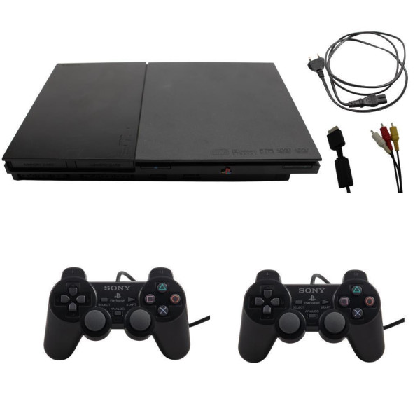 Sony PlayStation 2 PS2 Konsole Slim SCPH-90004 Schwarz - alle Kabel - Controller Auswahl - guter Zustand